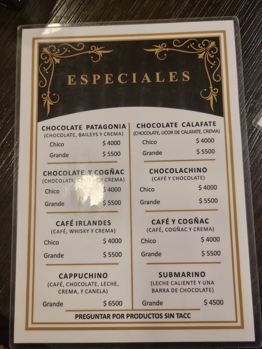 Chocolates Patagonia Menu - Image 1
